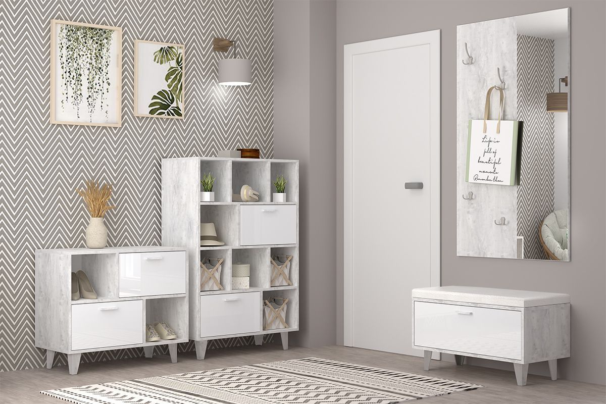 Тумба Эго Т-1 2 ящика (на ножках) Бетон светлый/Белый глянец | фото 4