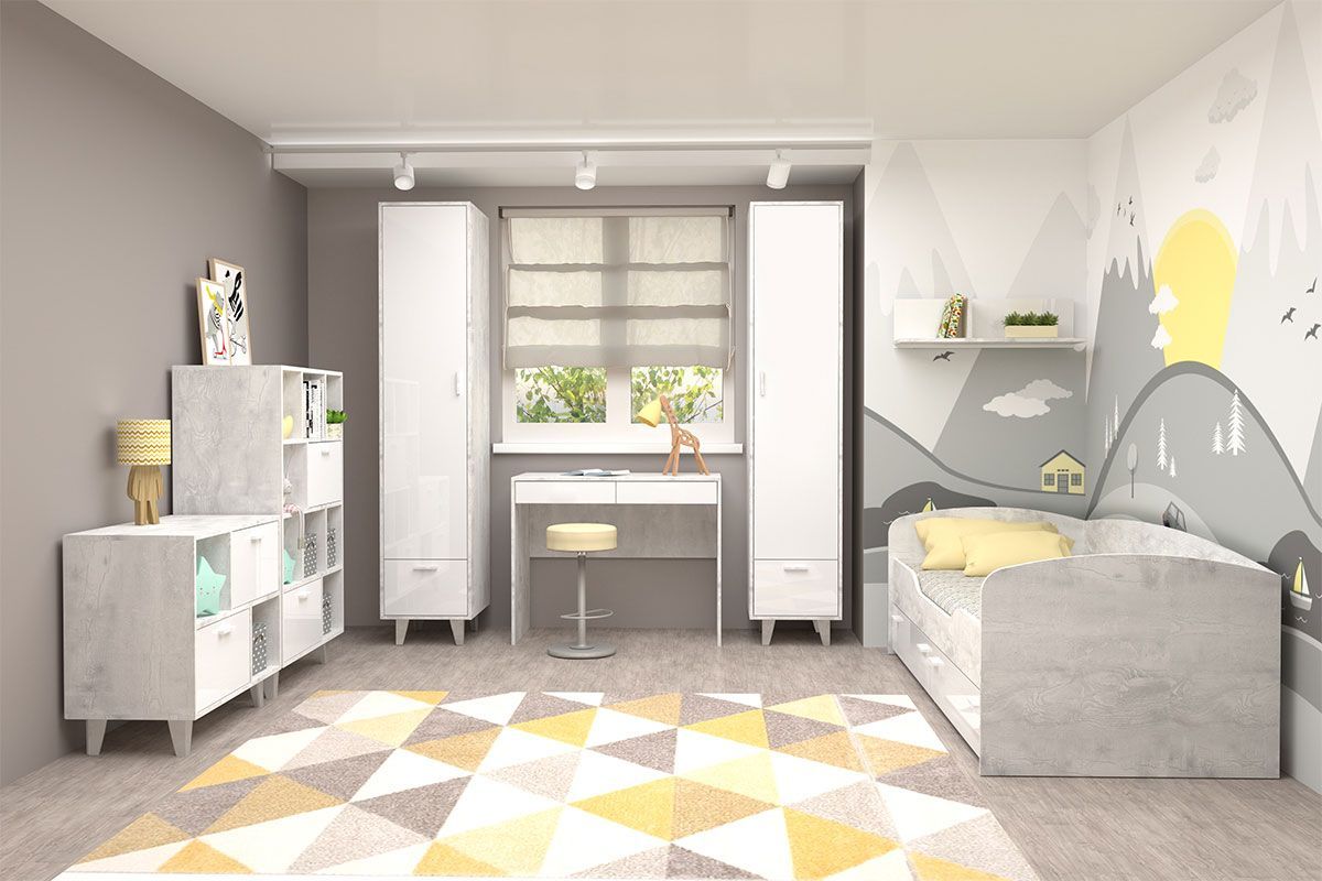 Тумба Эго Т-1 2 ящика (на ножках) Бетон светлый/Белый глянец | фото 3