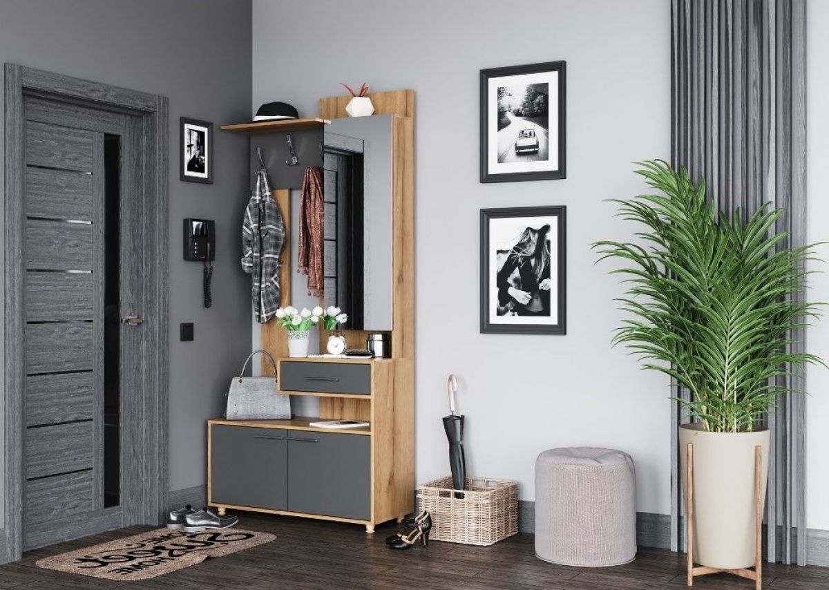 ГРАФ Вешалка с зеркалом ПРАВОЕ исполнение (темно серый) | фото 3