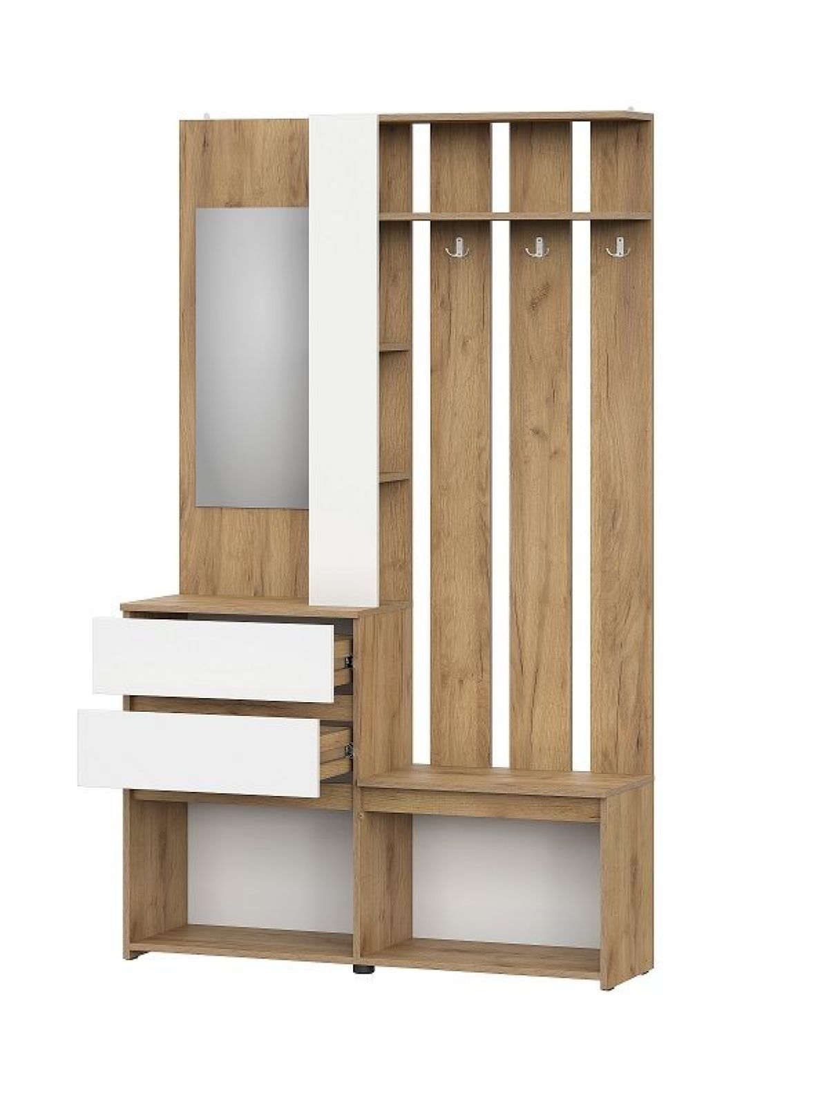 НЕКСТ 1 Вешалка с зеркалом (Дуб Золотой/Белый) | фото 2