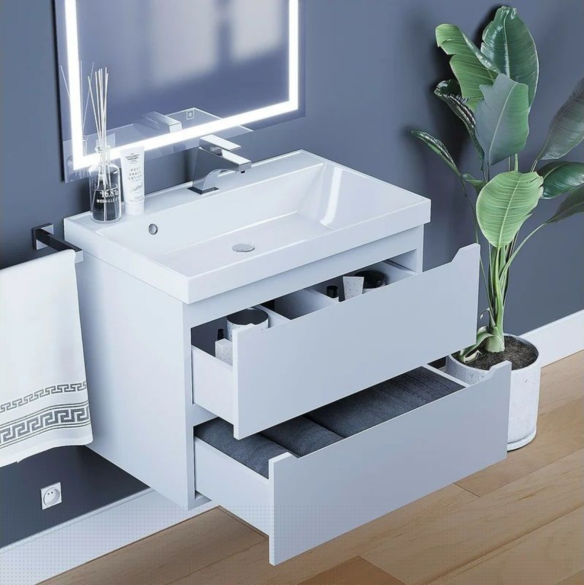 Тумба под раковину Uperwood Tanos 70 см, подвесная, белая матовая | фото 2