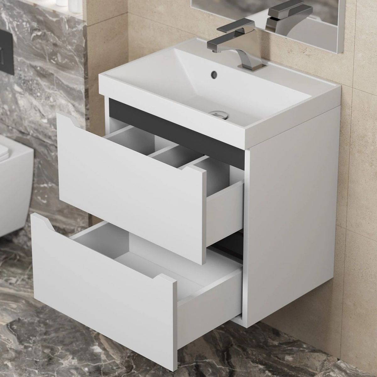 Тумба под раковину Uperwood Tanos 50 см, подвесная, белая/графит | фото 7